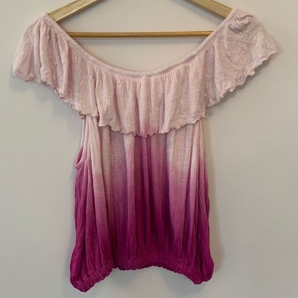 NEW FREE PEOPLE Cora Lee off the shoulder top pink ombré cropped elastic small - Picture 3 of 12